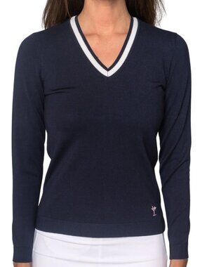 Golftini Women's Navy/White Stretch V-Neck Sweater Size XS NWT